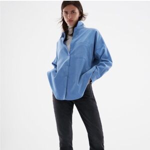 Blue fine corduroy button-up shirt